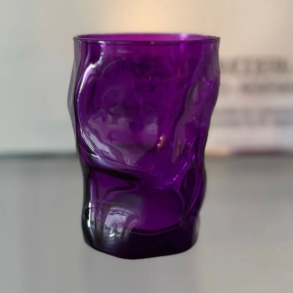 Vitnage Purple 10 oz Glass Tumbler Pinched Surface Art Glass Votive Set Of 3